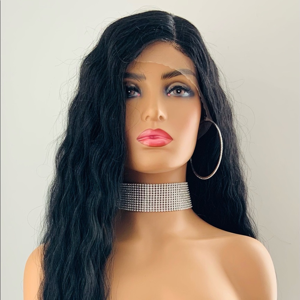Gorgeous 36” Long Black Premium Fiber Lace Front Wig for Daily Wear or Events